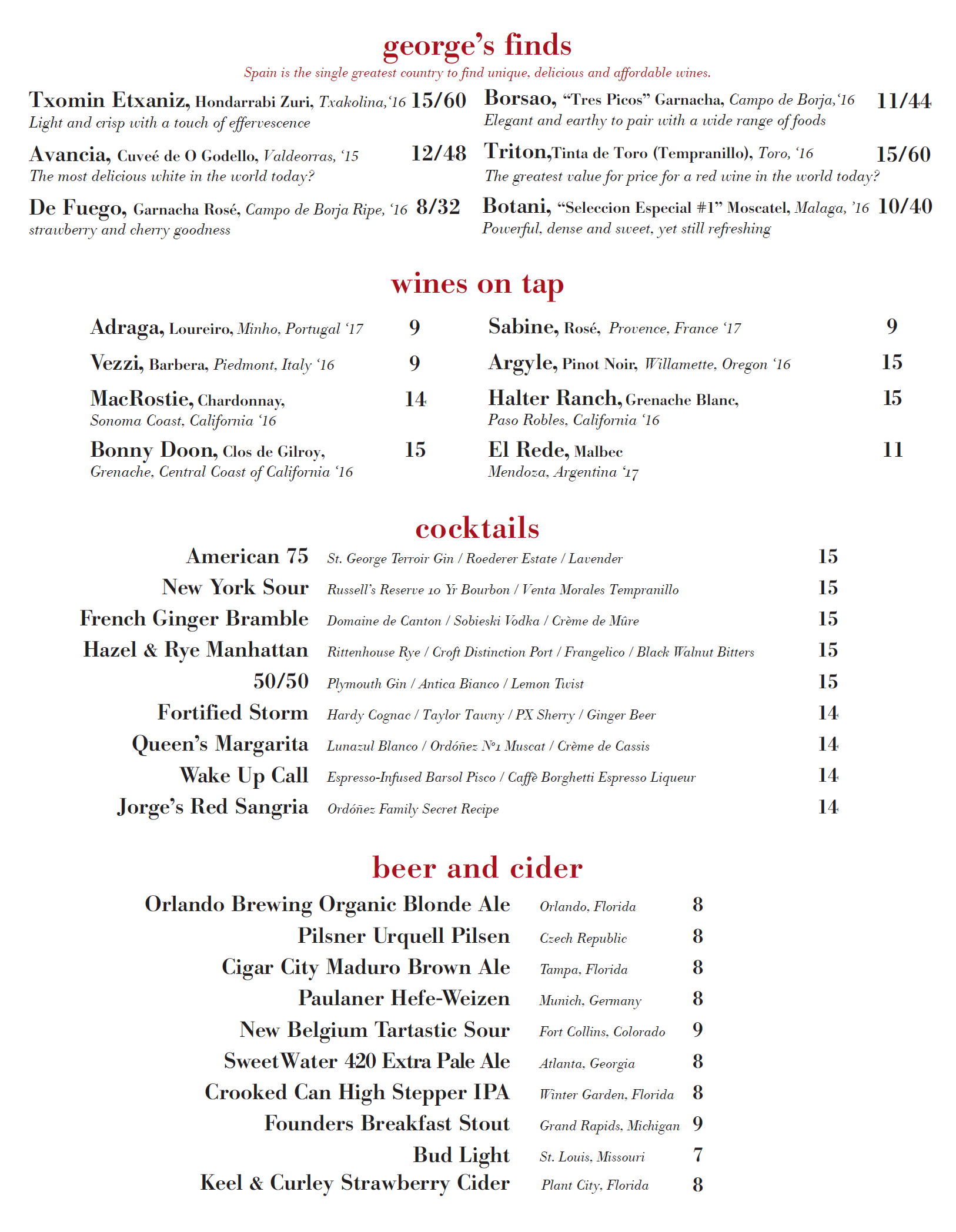 Wine Bar George Full Menus Have Been Released Prior To This Weekend's Grand Opening