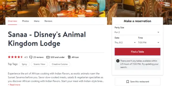 OpenTable May No Longer Be Reserving Select Disney Dining Locations