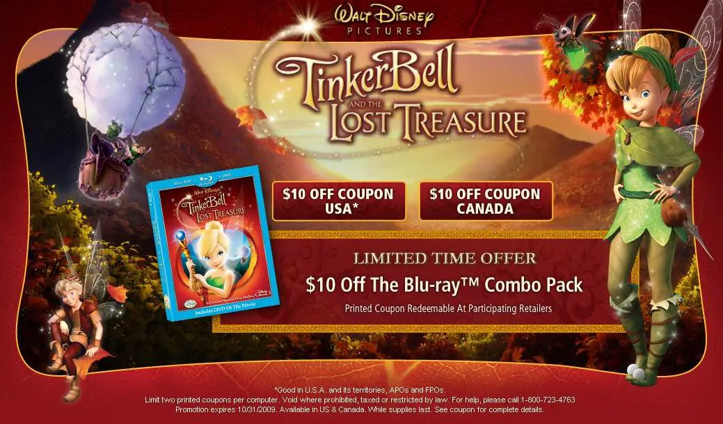 $10 off Tinkerbell and the Lost Treasure Blu-Ray Combo Pack
