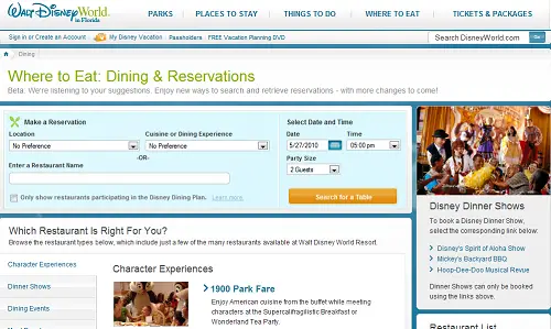 New Disney Dining Reservation Page Gets an Update
