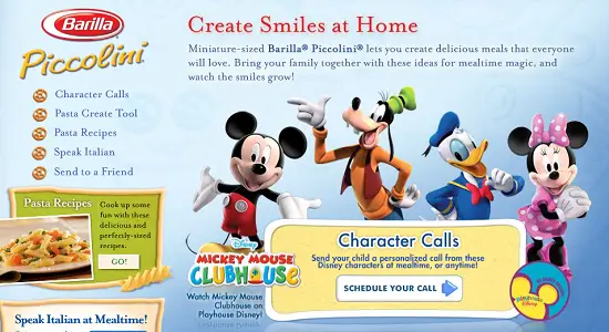 Barilla Presents Character Calls from Mickey & Friends for FREE!
