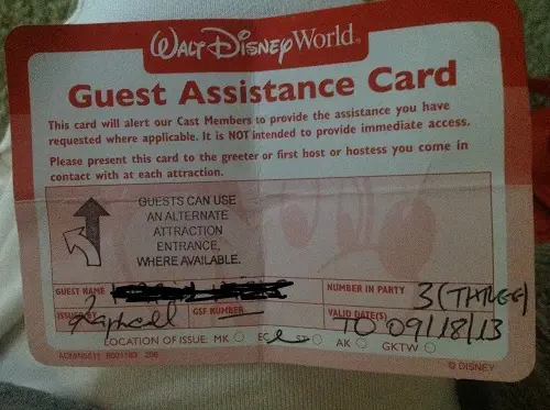 Guest Assistance Card to Become Disabled Assistance Service