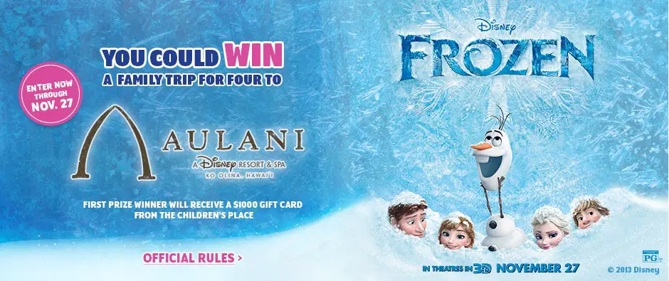 Win a Trip to Disney’s Aulani Resort with Disney ‘Frozen’ Sweepstakes