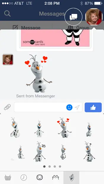 Free Disney Frozen Stickers on Facebook Mobile Keyboard