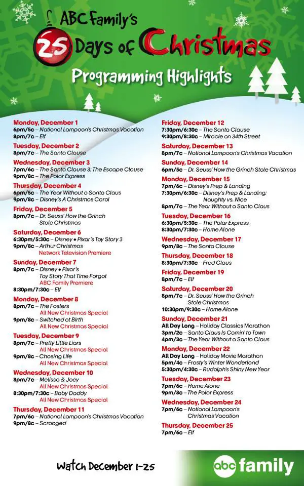 ABC Family’s 25 Days of Christmas full schedule!