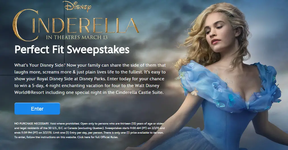 Win a night in Cinderella’s Castle with Disney’s Perfect Fit Sweepstakes
