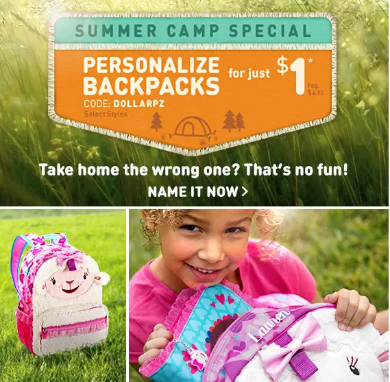 Summer Camp Special: $1 Personalization on Backpacks at the Disney Store