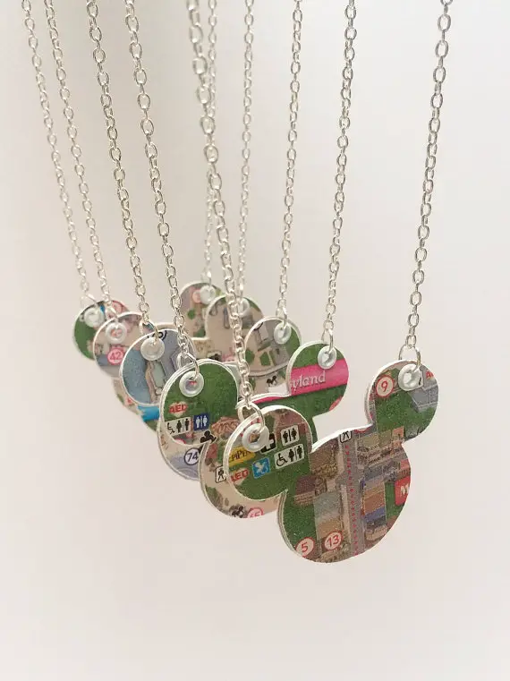 Disney Finds – Upcycled Disney Park Map Necklaces