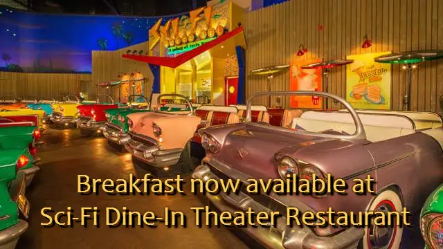 Disney now serving Breakfast at the Sci-Fi Dine-In Theater Restaurant in Walt Disney World