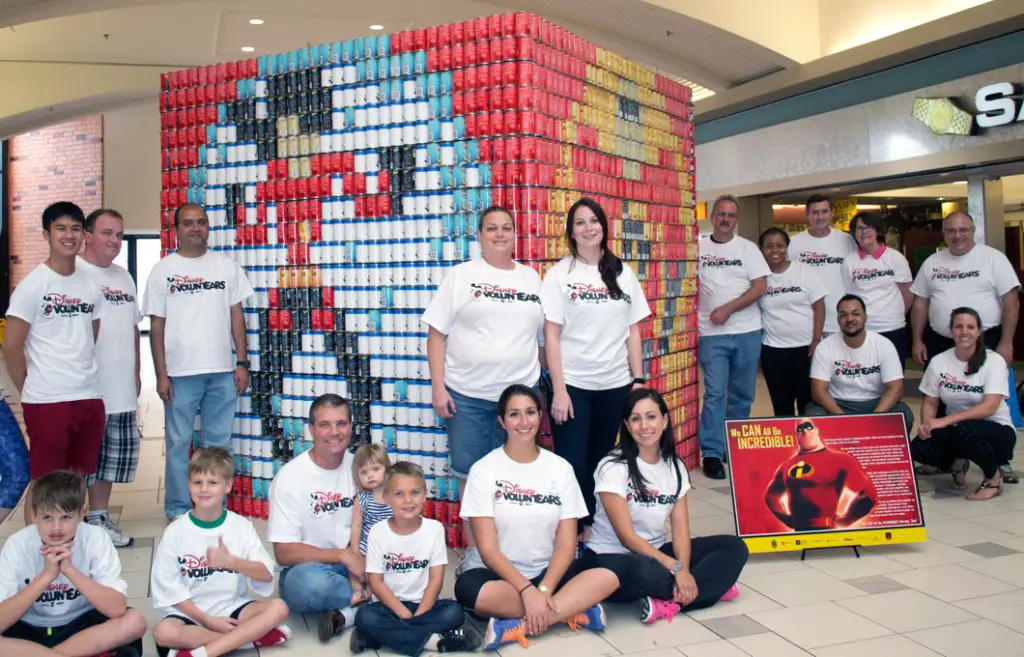 Disney World VoluntEARS Support Food Bank with “Incredibles” CANstruction