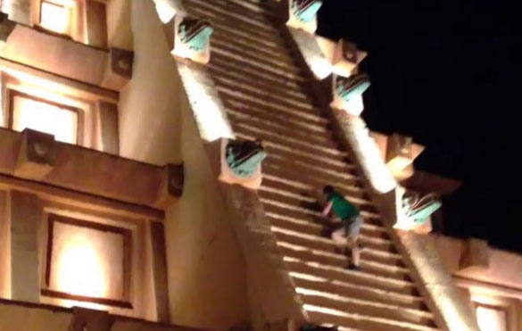 Drunk Man climbs pyramid at Epcot’s Mexico Pavilion