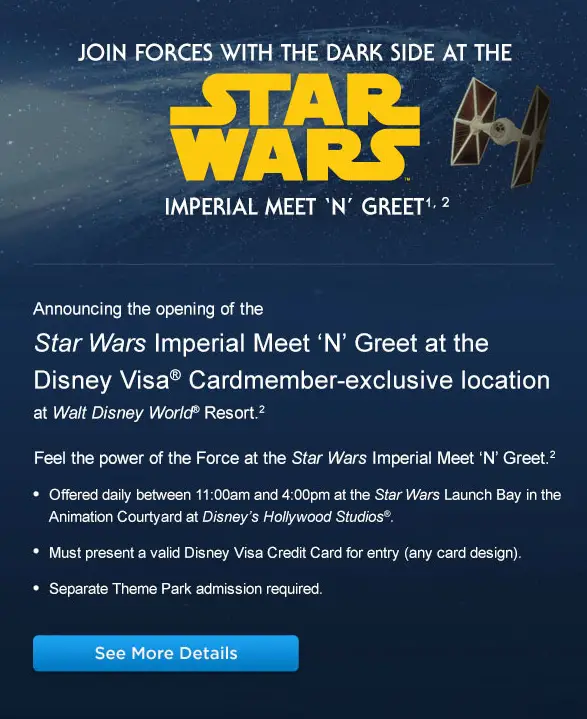 Star Wars Imperial Meet ‘N’ Greet in Hollywood Studios for Disney Visa Card Members!