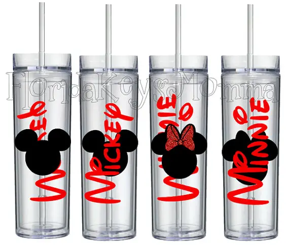 Personalized Mickey Mouse Minnie Mouse Tumbler With Straw 16 Oz