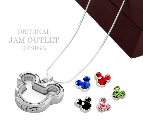 Mickey Mouse Living Locket Floating Crystal Charms & Necklace