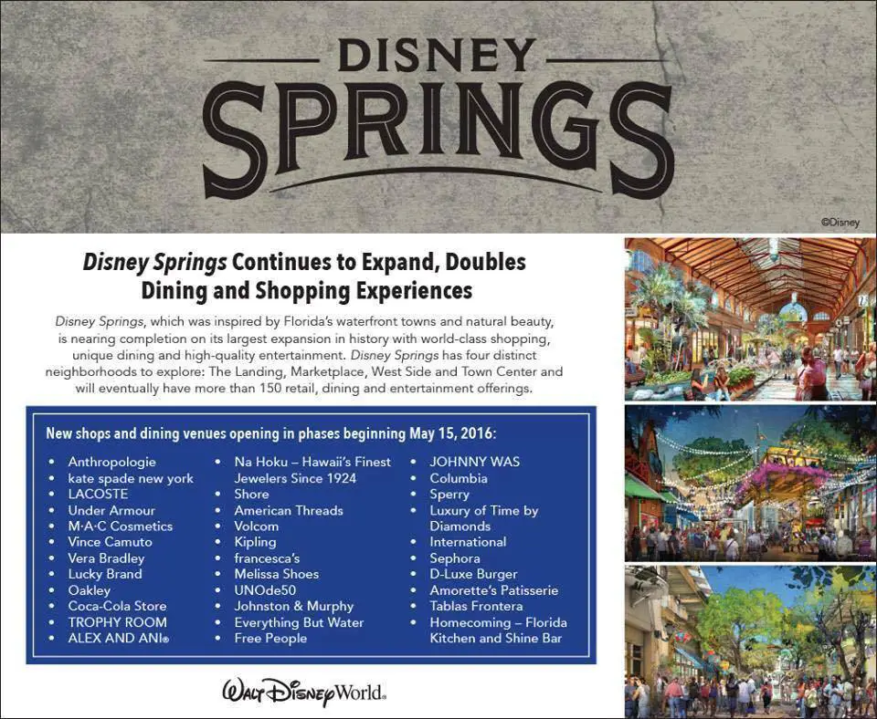 Complete List of Disney Springs Restaurant and Stores Opening on May 15th