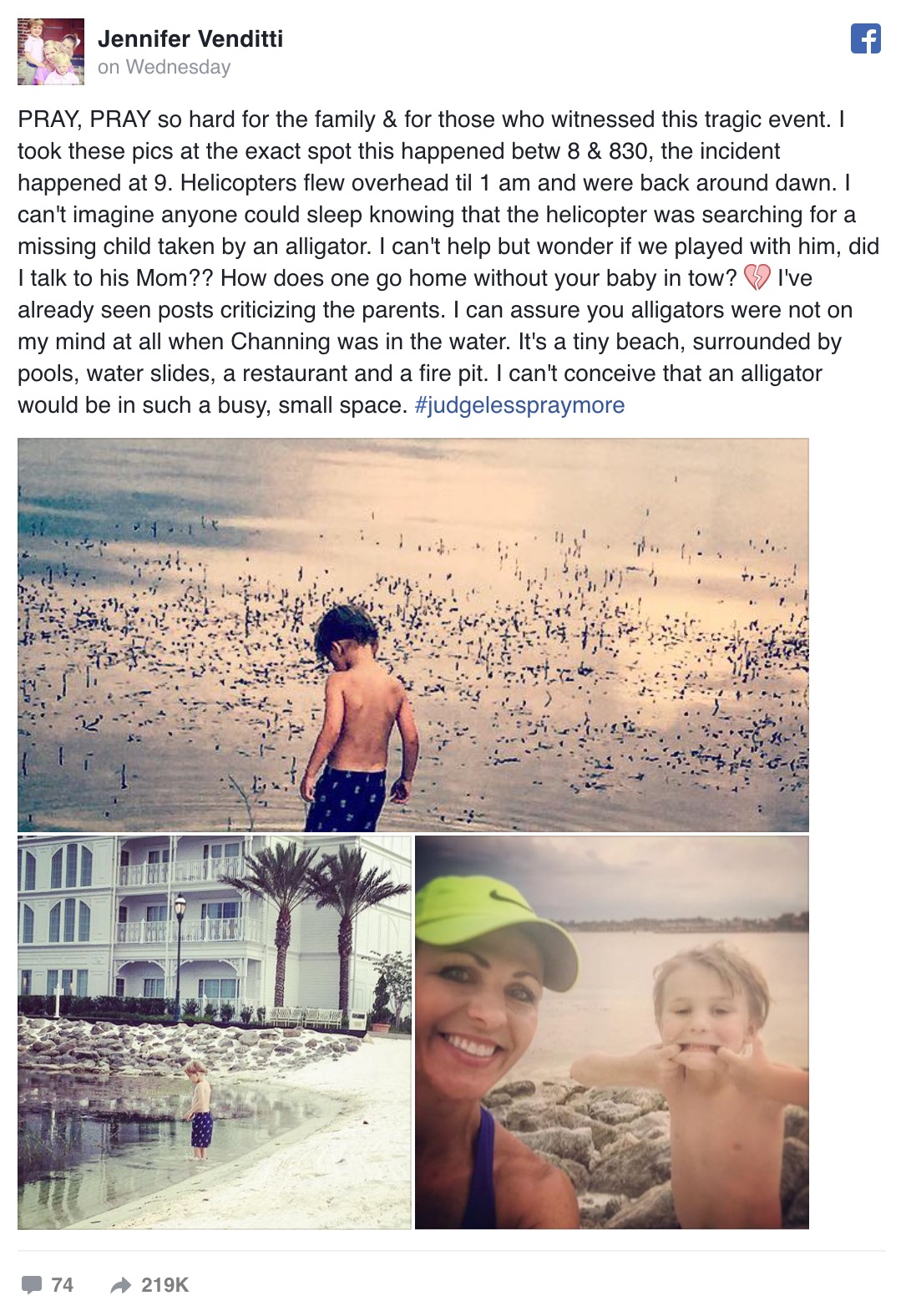 Photo of boy playing in the water hours before alligator attack