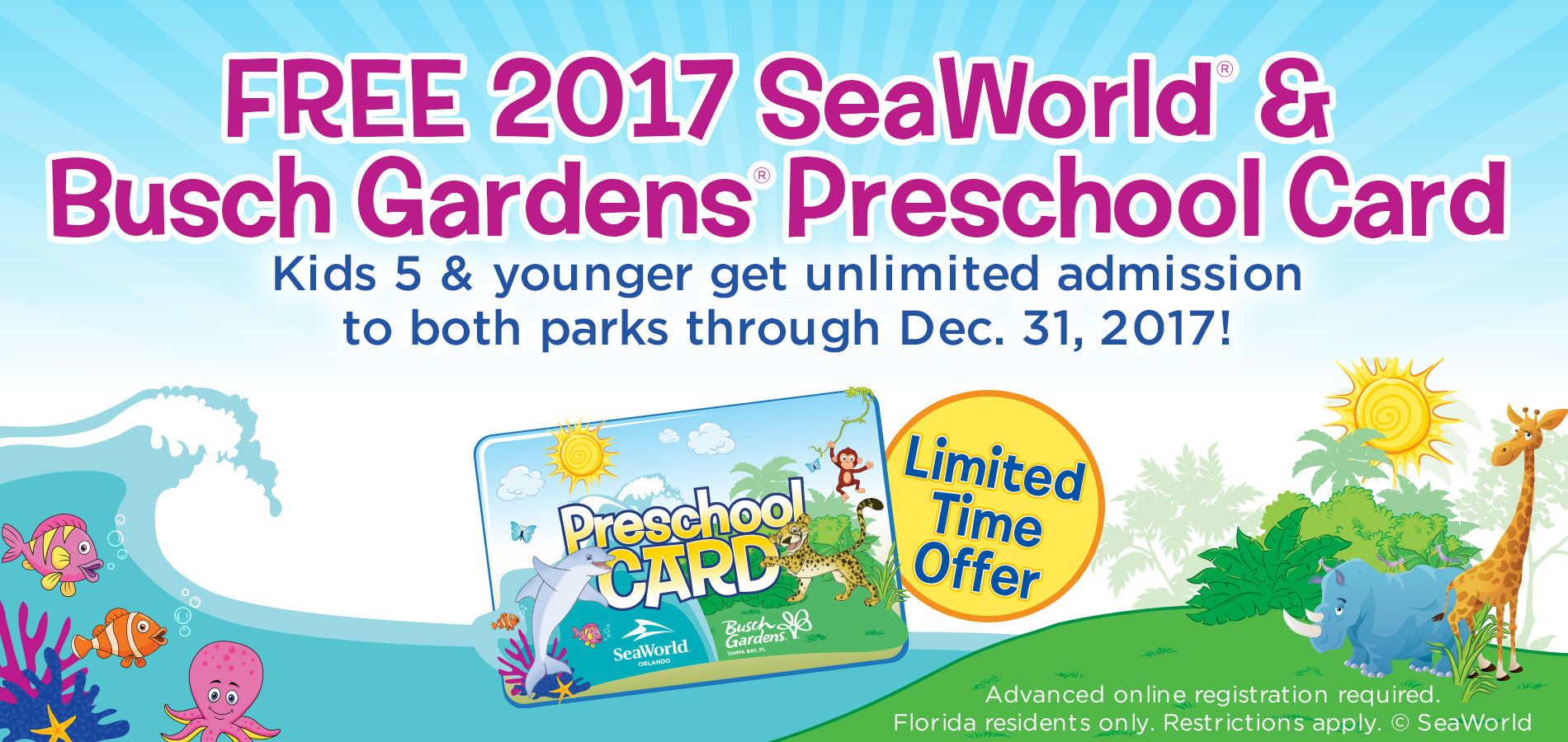 Preschool card offers free admission to SeaWorld and Busch Gardens!