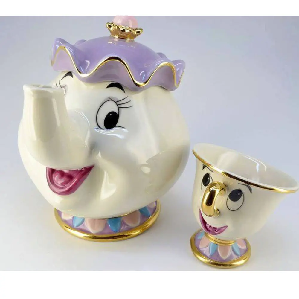 Disney Parks Chip Mrs Pots Beauty and the Beast Salt & Pepper Shakers Set NEW