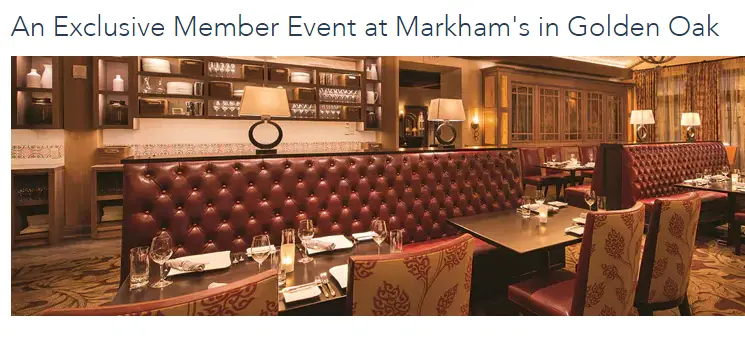 DVC Members Invited to an Exclusive Dining Event at Markham’s in Golden Oak