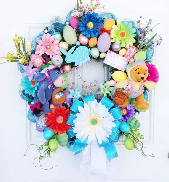 Vibrant and Colorful Disney Spring Wreath with Winnie the Pooh