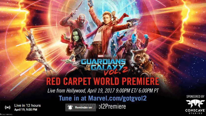 Watch the red carpet world premiere of Marvel Studios’ “Guardians of the Galaxy Vol. 2” on Wednesday, April 19!