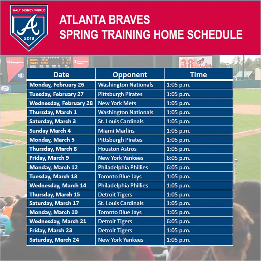 Disney Releases Final Atlanta Braves Spring Training Schedule Chip