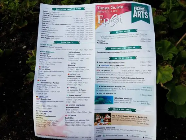 Festival of the Arts Times Guide Front & Back