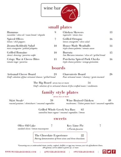 Wine Bar George Food Menu