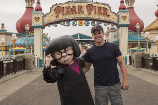 Matt Damon Hangs With Edna Mode At Disneyland's Pixar Pier