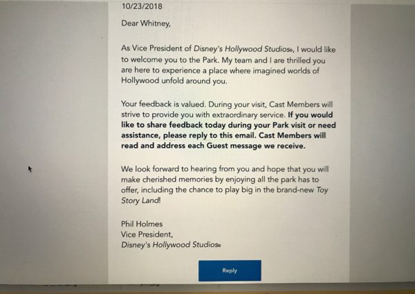  Hollywood Studios guests receive an email about experience