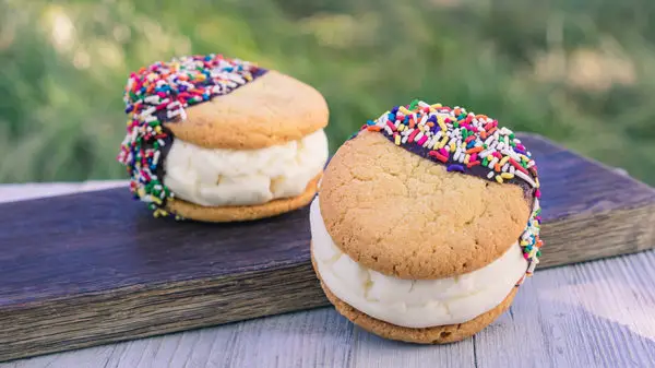 ice cream sandwich cookies with rainbow sprinkles