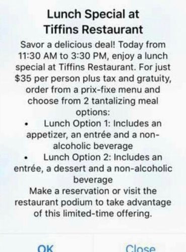 Tiffins Offering Lunch Specials