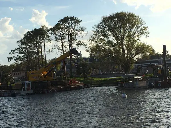 Construction Equipment Has Appeared On the World Showcase Lagoon at Epcot