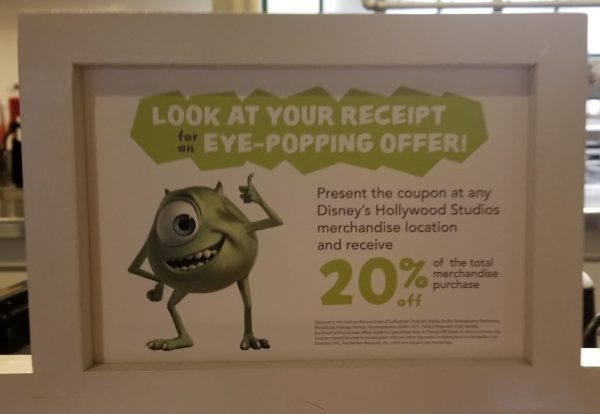 20% Merchandise Coupon on Quick Service Receipts This Week at Hollywood Studios