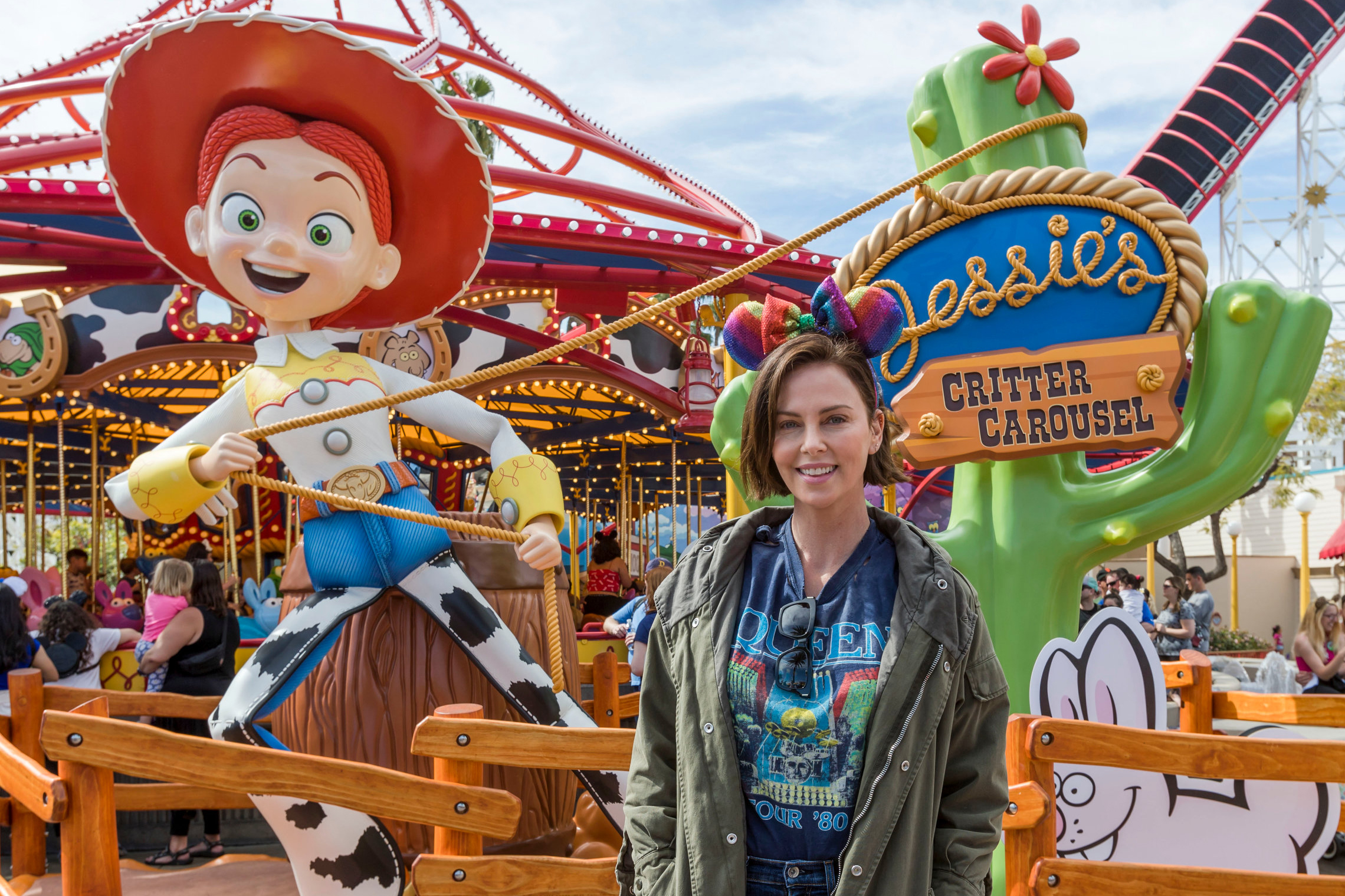 Charlize Theron Visit’s the New Jessie’s Critter Carousel at Disney California Adventure