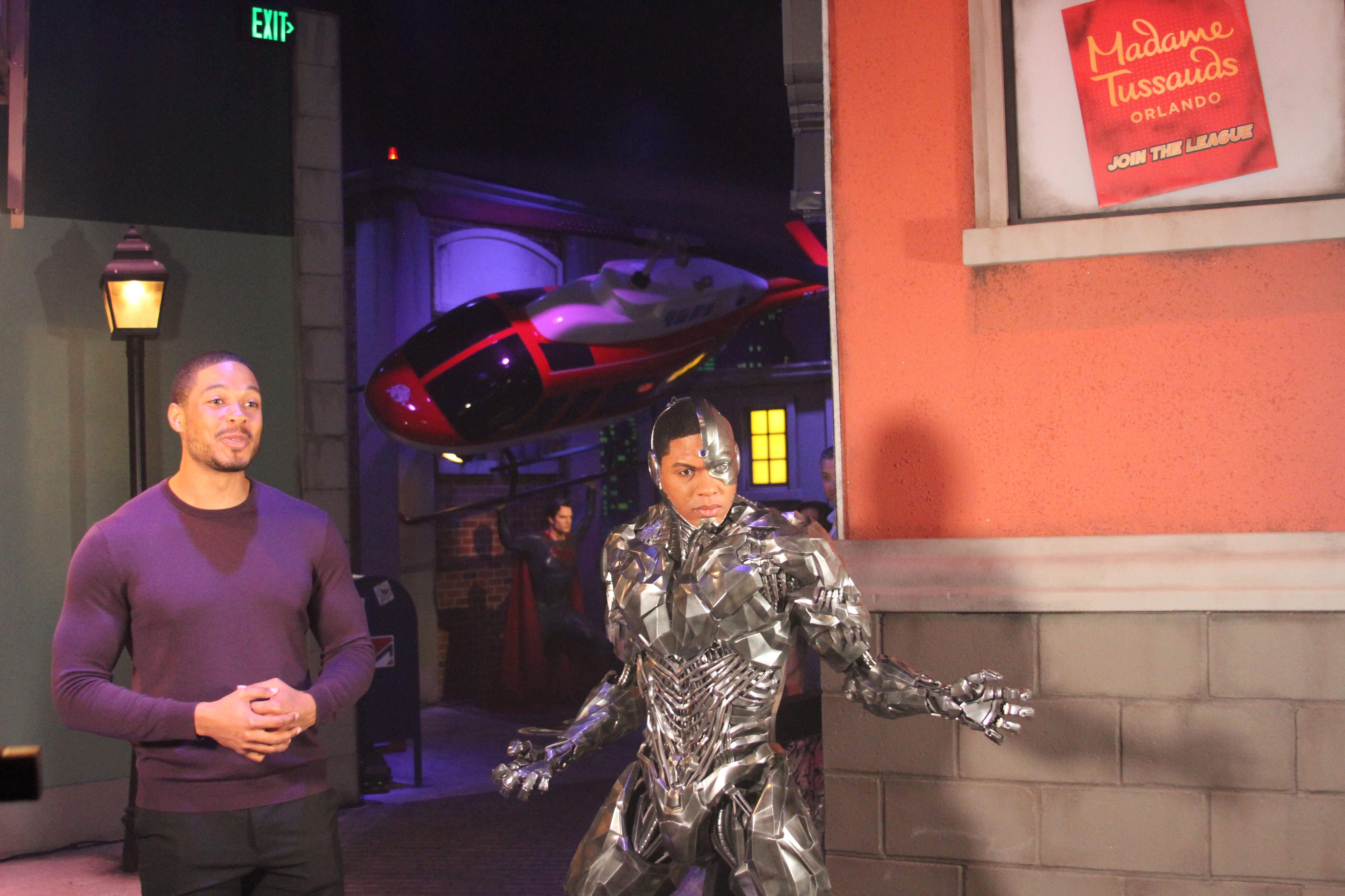 Justice League Star, Ray Fisher Visits his Cyborg Wax-Figure at Madame Tussauds Orlando’s Justice League: A Call for Heroes experience