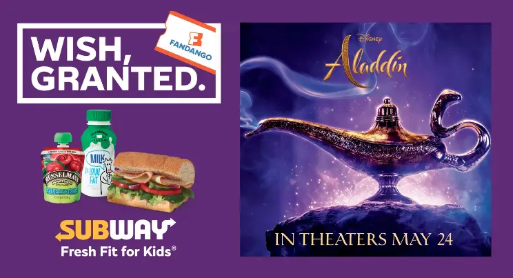 Subway to offer free movie ticket to see Aladdin with purchase of Fresh Fit for Kids Meal