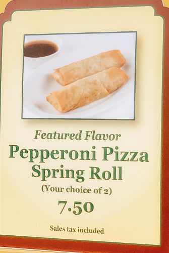 Pepperoni Pizza Spring Rolls drop into Adventureland