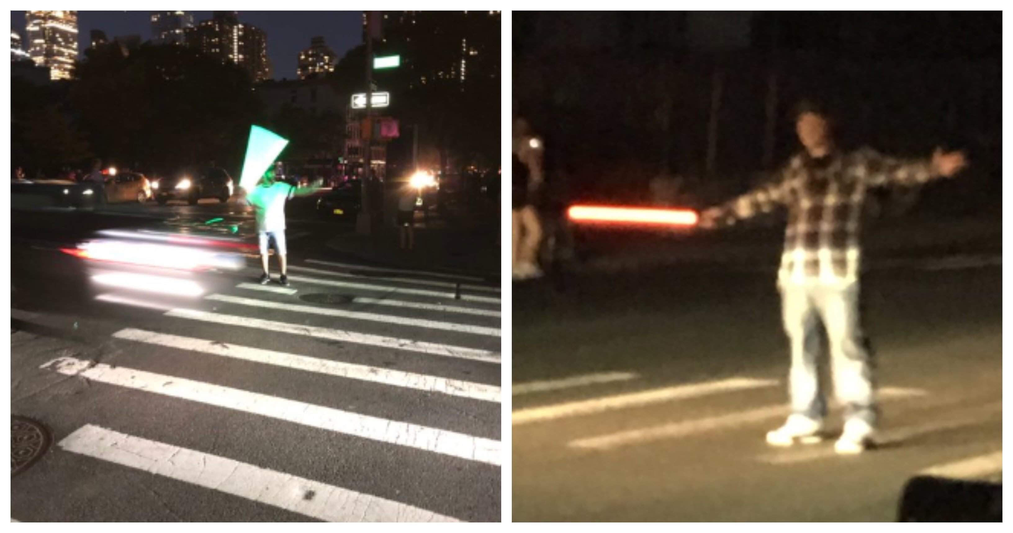 NYC Residents Use Lightsabers From Star Wars To Direct Traffic During Blackout