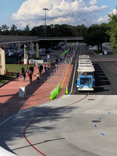New Tram Drop-Off Area and Security Check for Parking Lot Entrance at Epcot