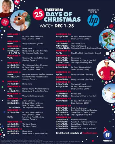 Freeform's 2019 25 Days of Christmas Schedule is out now!