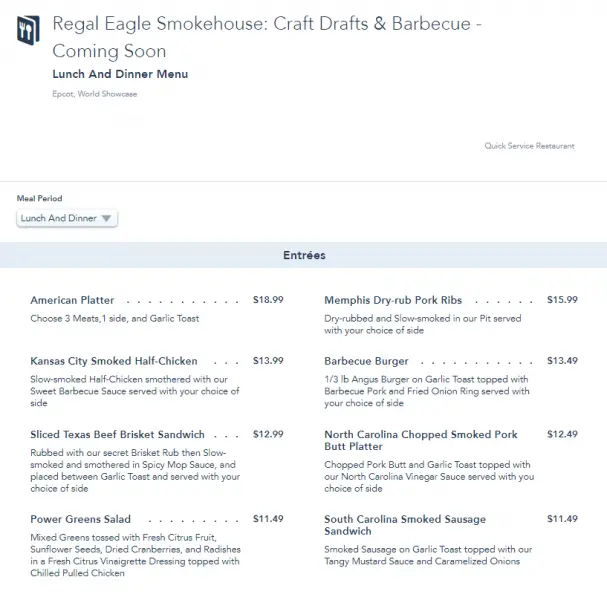 Full Menu for Regal Eagle Smokehouse: Craft Drafts & Barbecue has been revealed