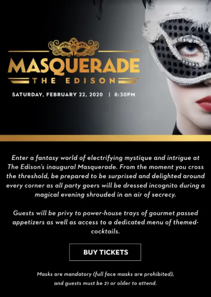 The Edison in Disney Springs Announces Masquerade Event