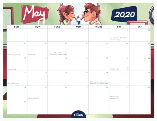 Download This Disney Family Calendar for 2020!