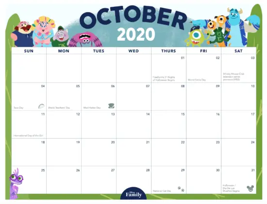 Download This Disney Family Calendar for 2020!