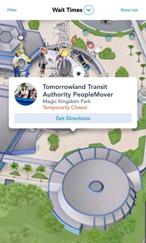 Smoke coming from the PeopleMover in the Magic Kingdom