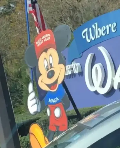 Trump supporters using Mickey Mouse for Political Signs at Walt Disney World