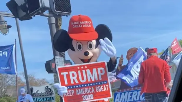 Trump Supporters Rally just outside of Disney World with a MAGA Mickey Mouse