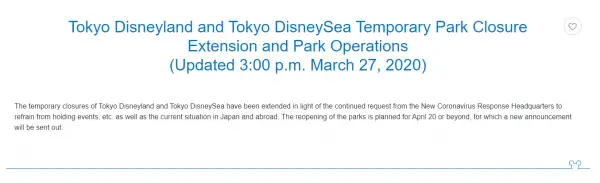Tokyo Disneyland extends closure to April 20th due to COVID-19