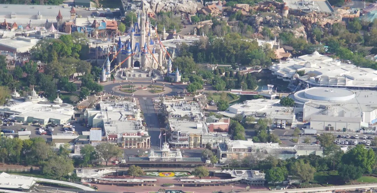 Aerial view of a closed Magic Kingdom